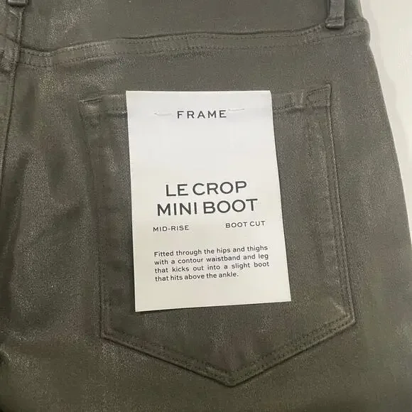 NWT Anthropologie Frame Le Crop Mini Boot Olive Green Coated Denim Jeans Size 33 - Picture 5 of 7
